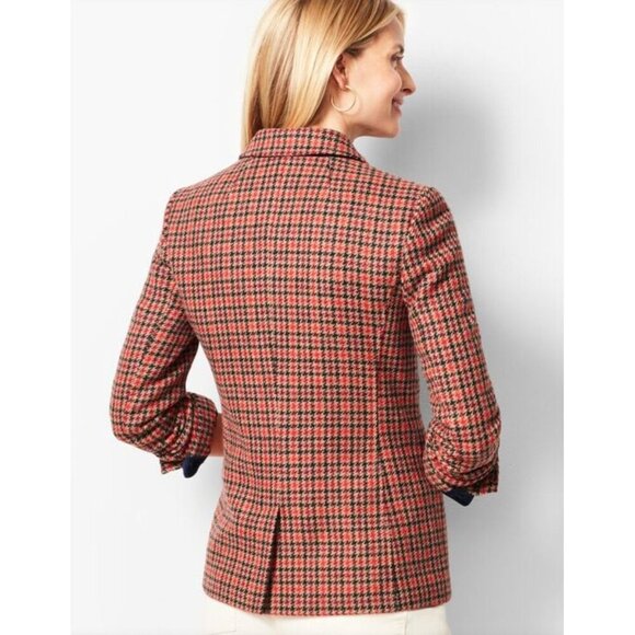 Talbots Red/Black/Tan Houndstooth Shetland Aberdeen Blazer Size 8 - Picture 2 of 9